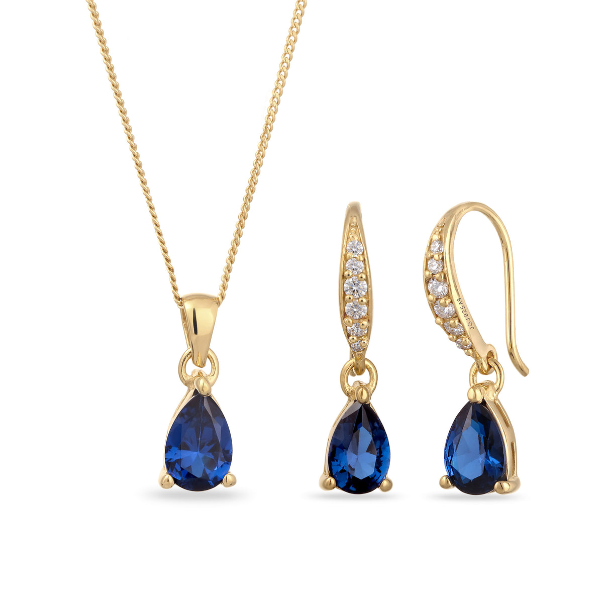 Gold Set Perhiasan Perak 925 Wanita Drop Sapphire Elegant Zirconia Gold Plated