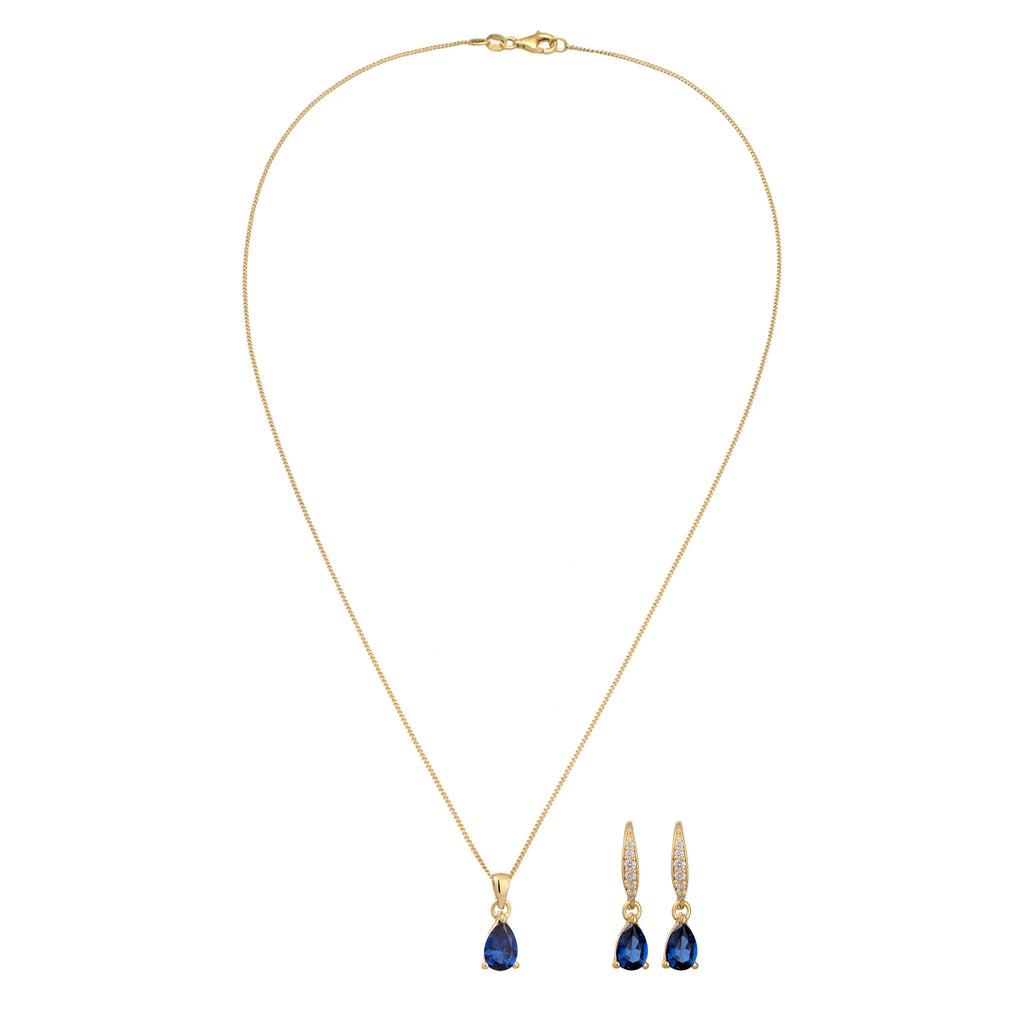 Gold Set Perhiasan Perak 925 Wanita Drop Sapphire Elegant Zirconia Gold Plated