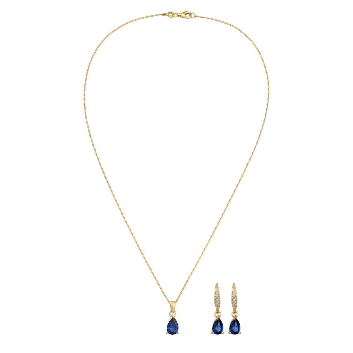 Gold Set Perhiasan Perak 925 Wanita Drop Sapphire Elegant Zirconia Gold Plated