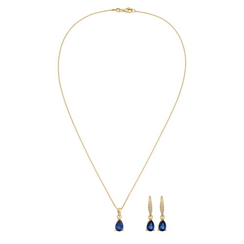 Jewelry Set Drop Sapphire Zirconia Blue 925 Sterling Silver Gold Plated