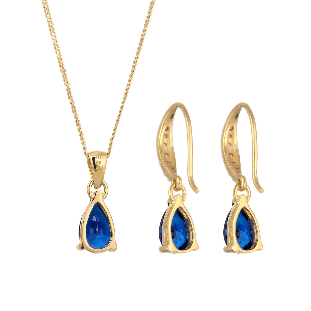 Gold Set Perhiasan Perak 925 Wanita Drop Sapphire Elegant Zirconia Gold Plated