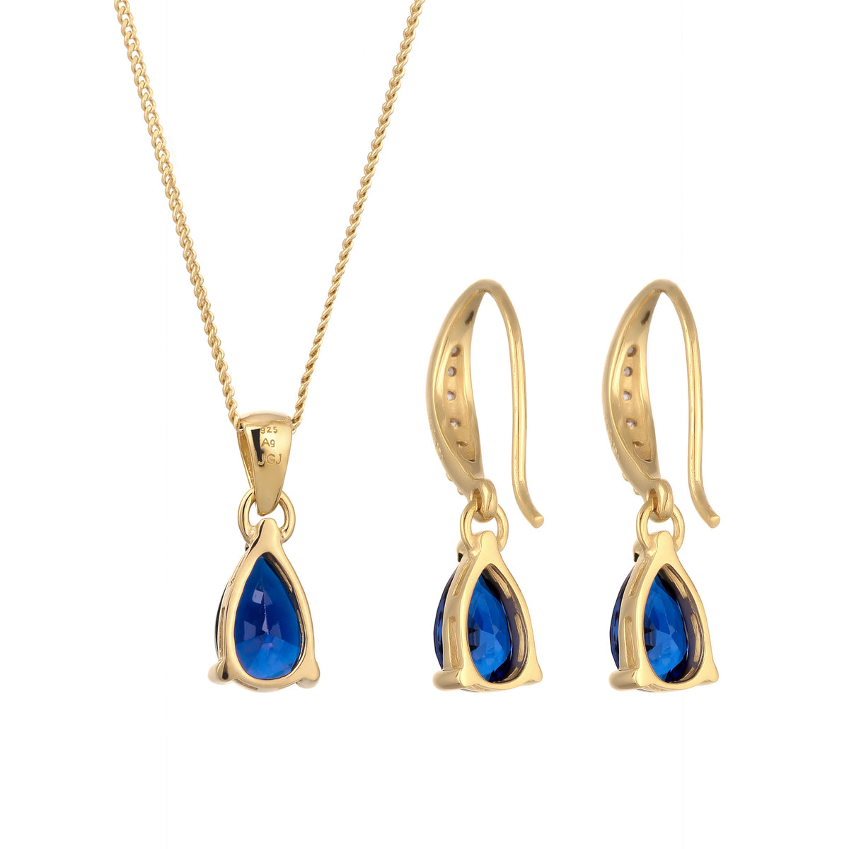 Gold Set Perhiasan Perak 925 Wanita Drop Sapphire Elegant Zirconia Gold Plated