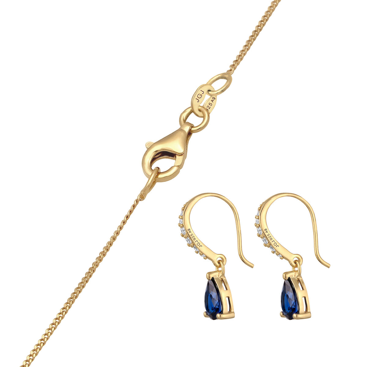 Gold Set Perhiasan Perak 925 Wanita Drop Sapphire Elegant Zirconia Gold Plated