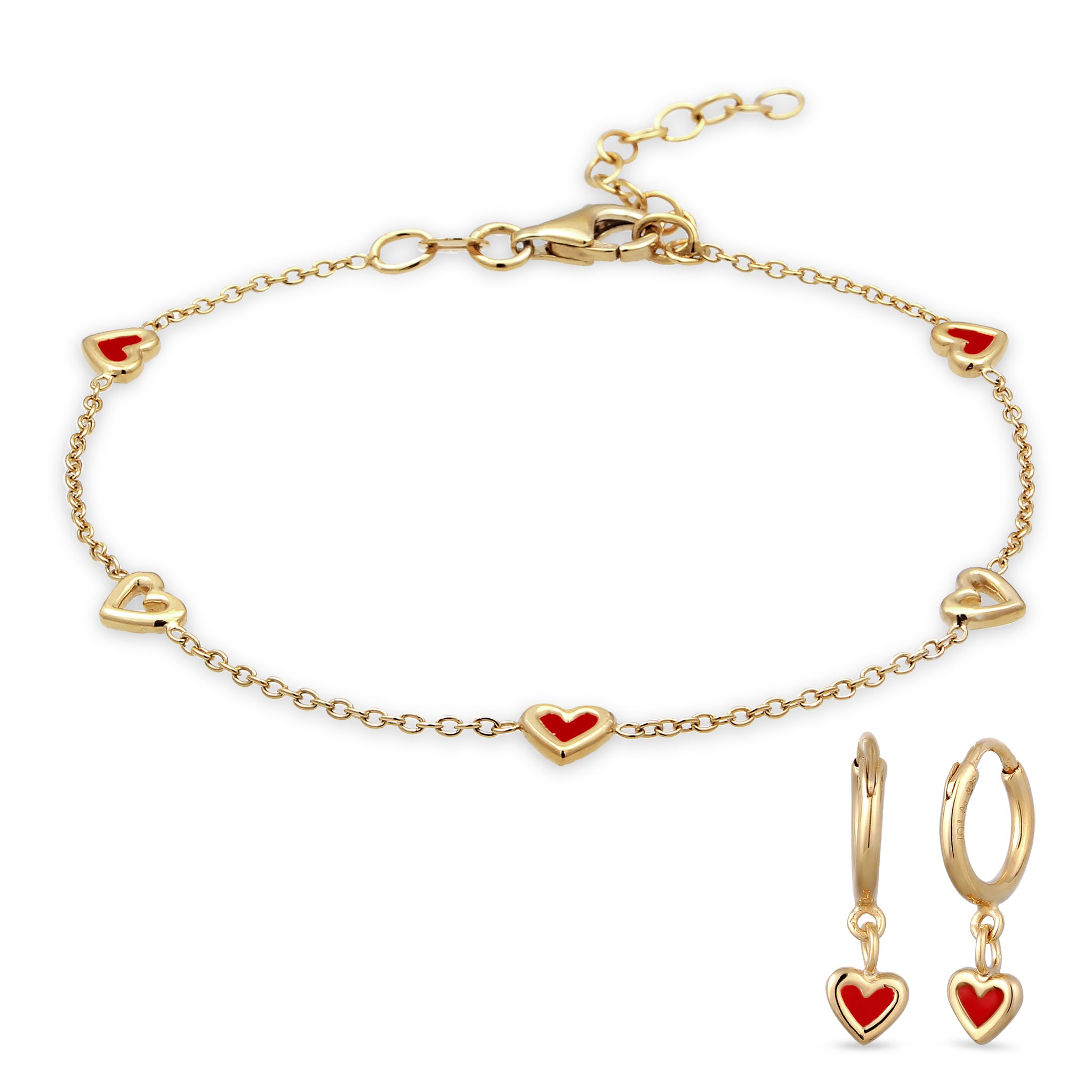 Gold Set Perhiasan Perak 925 Wanita Heart Enamel Gold Pated
