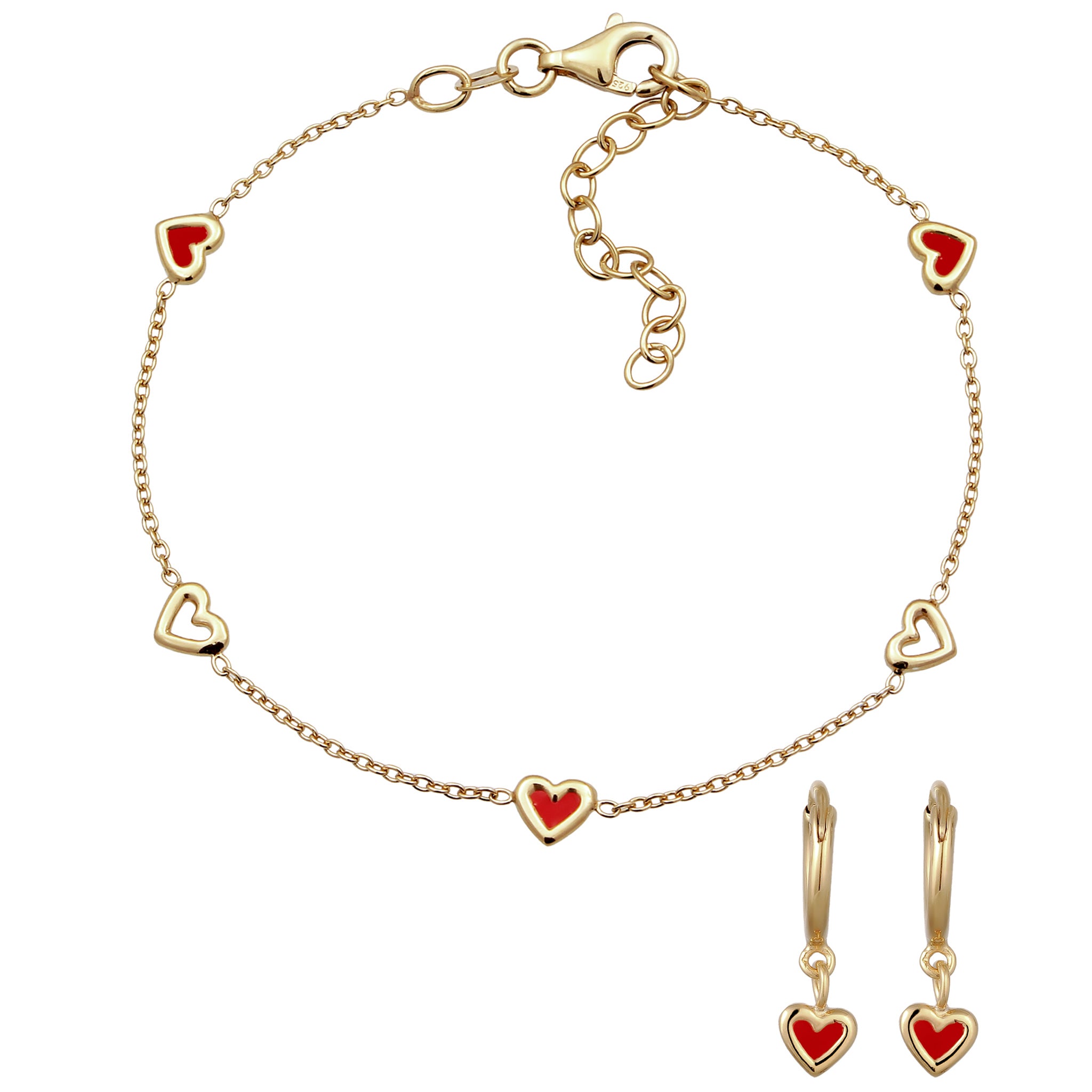 Gold Set Perhiasan Perak 925 Wanita Heart Enamel Gold Pated