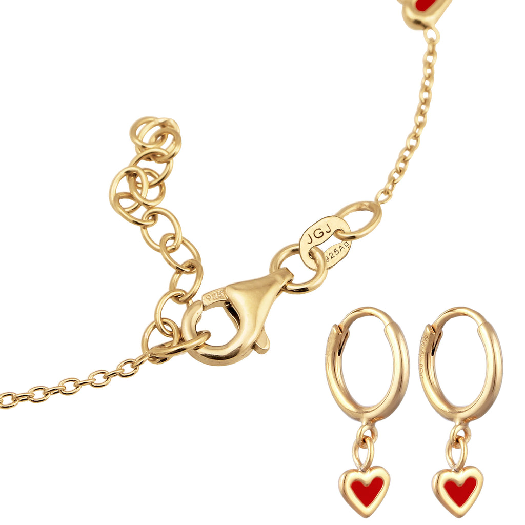 Gold Set Perhiasan Perak 925 Wanita Heart Enamel Gold Pated