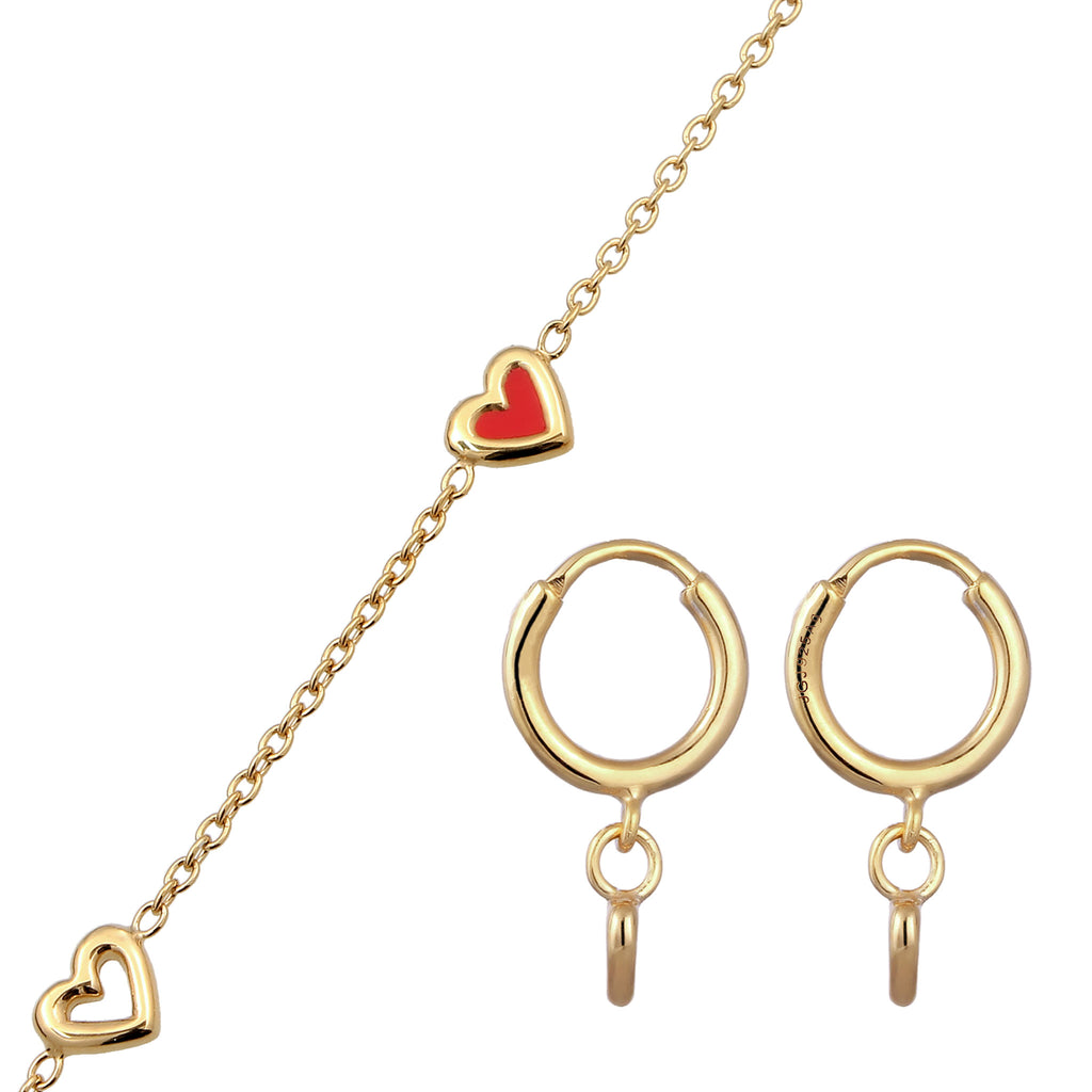 Gold Set Perhiasan Perak 925 Wanita Heart Enamel Gold Pated