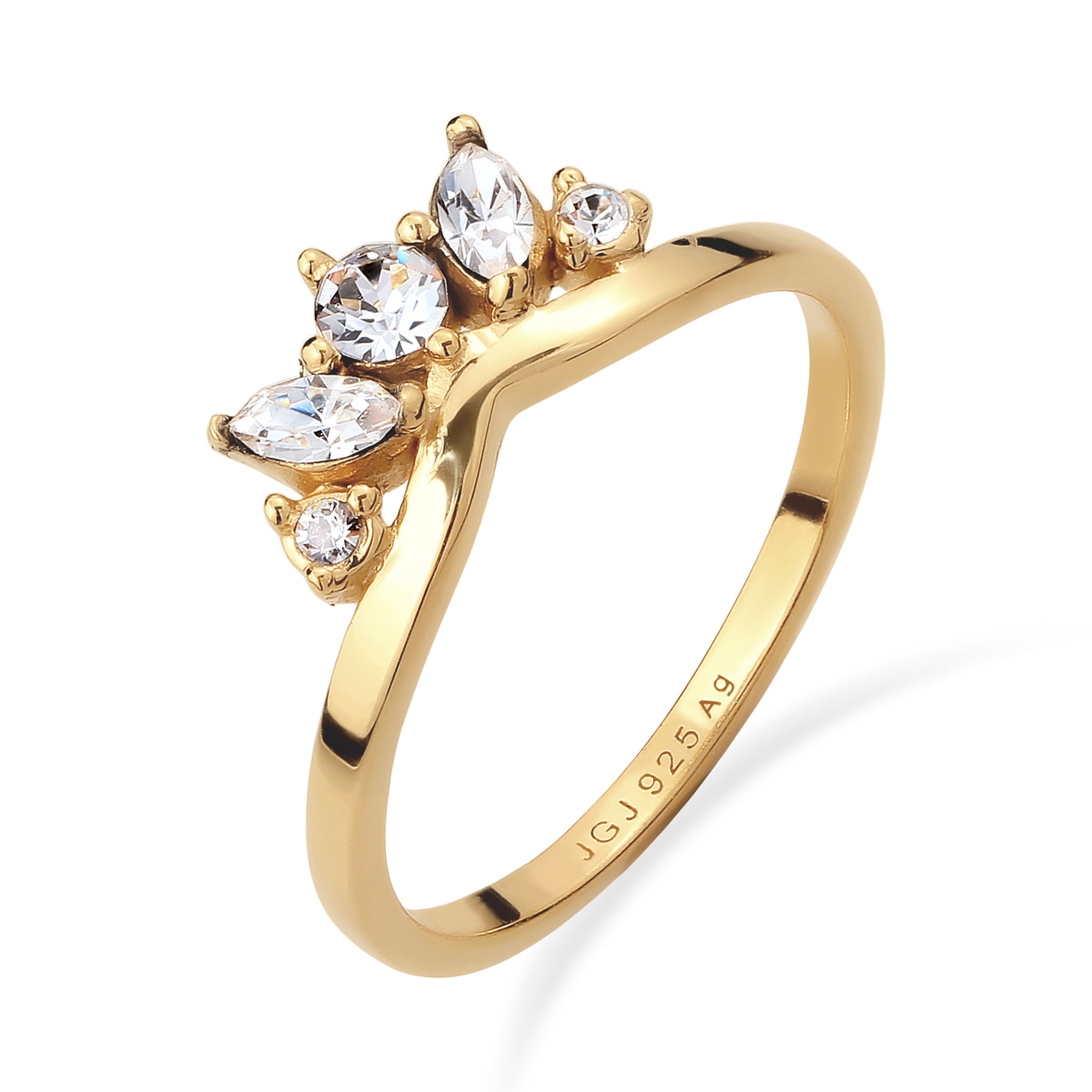 Gold Cincin Perhiasan Perak 925 Wanita Sparkling Crystals White Gold Plated