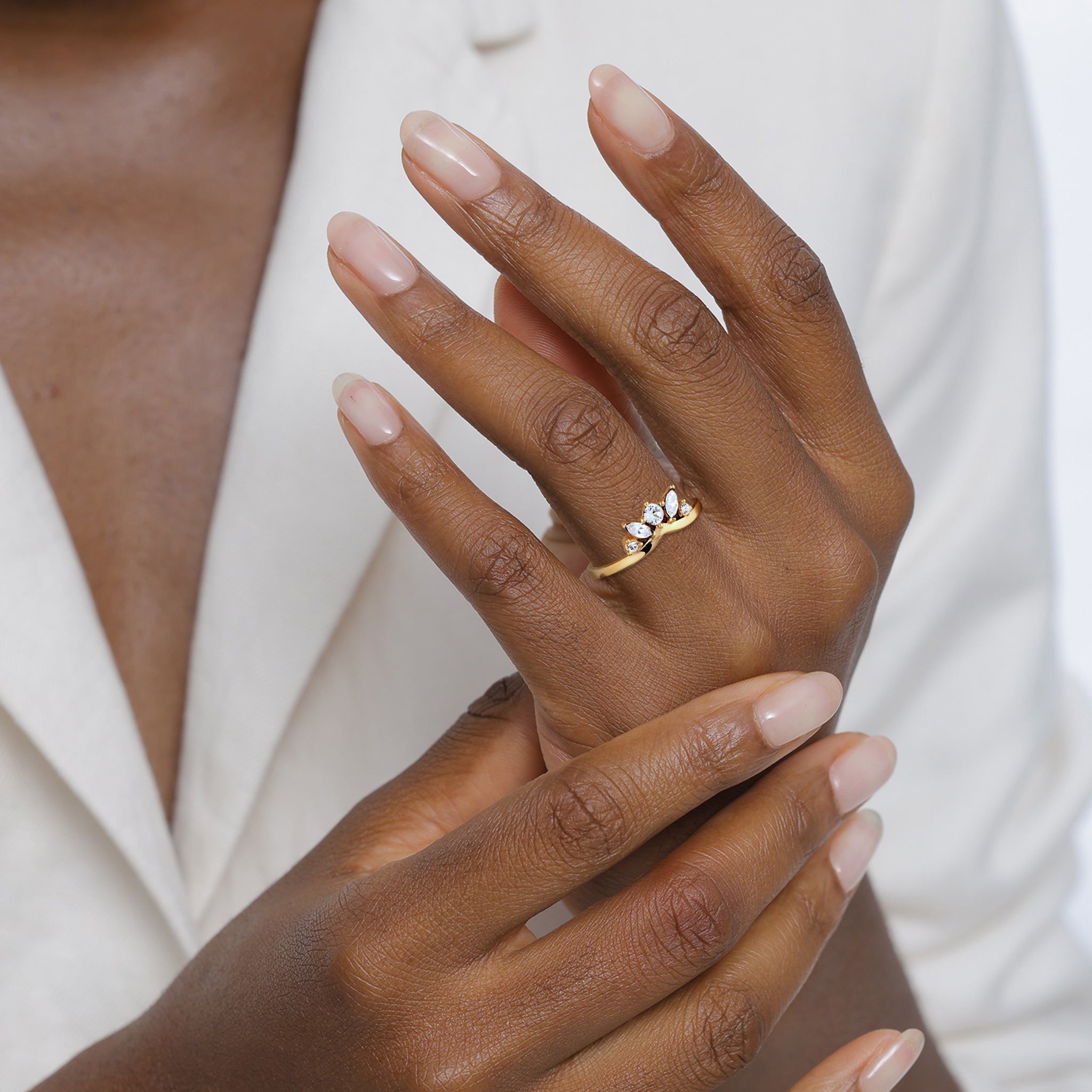 Gold Cincin Perhiasan Perak 925 Wanita Sparkling Crystals White Gold Plated