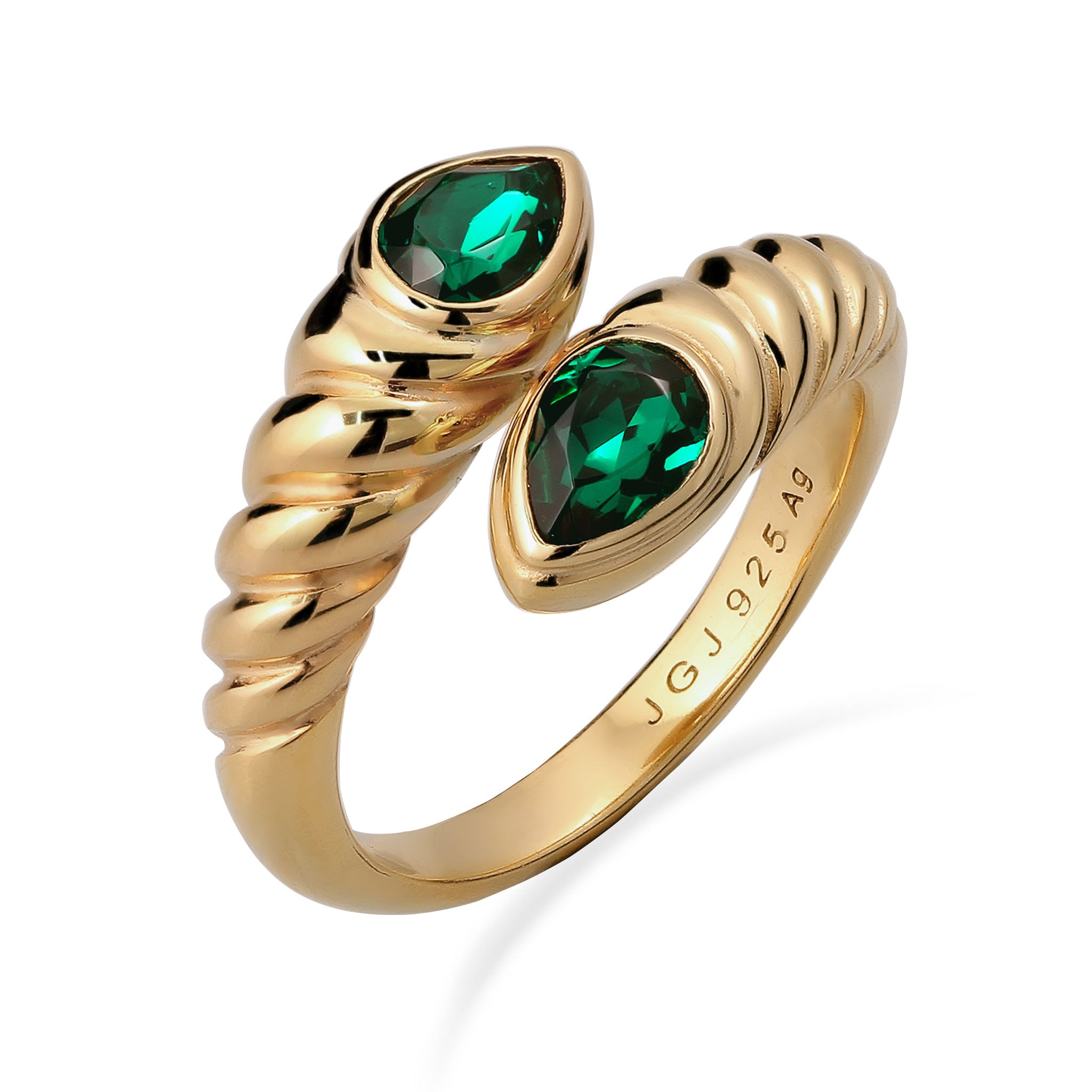 Gold Cincin Perhiasan Perak 925 Wanita Elegant Green Crystals Gold Plated
