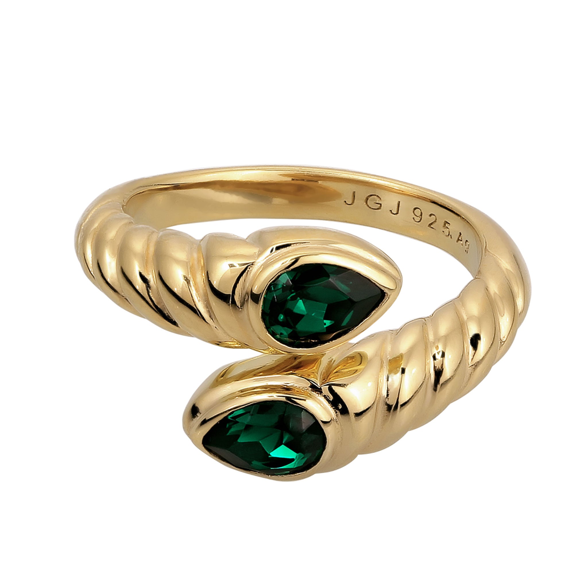 Gold Cincin Perhiasan Perak 925 Wanita Elegant Green Crystals Gold Plated