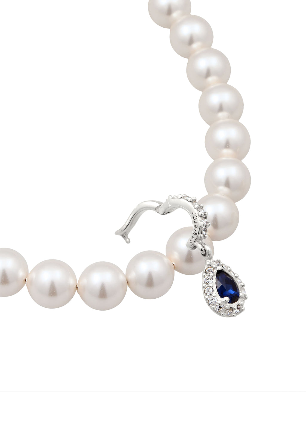 Pearl Strand Drop Necklace 925 Silver Dark Blue – Embellished with Pearls and Crystals by Swarovski®