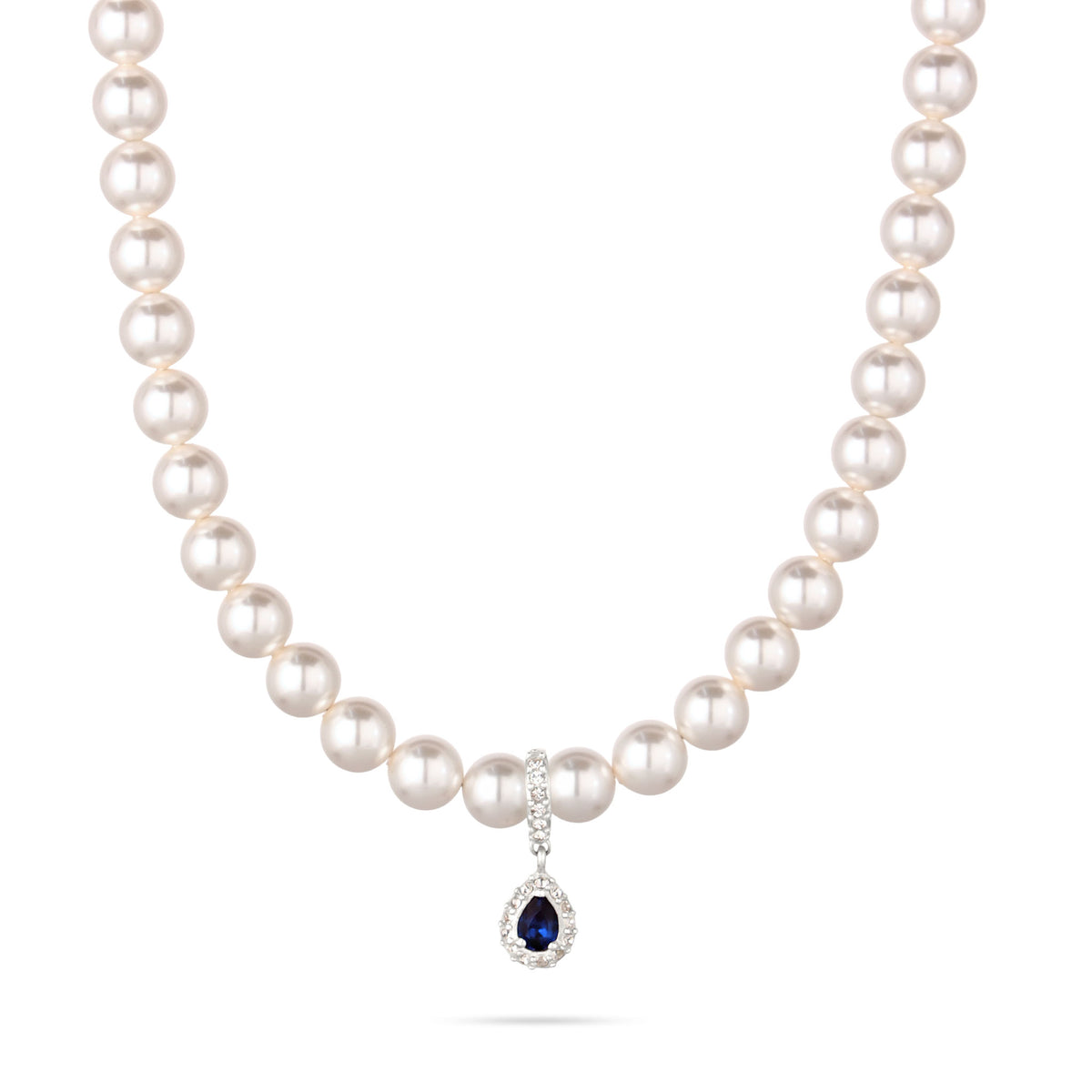 Pearl Strand Drop Necklace 925 Silver Dark Blue – Embellished with Pearls and Crystals by Swarovski®