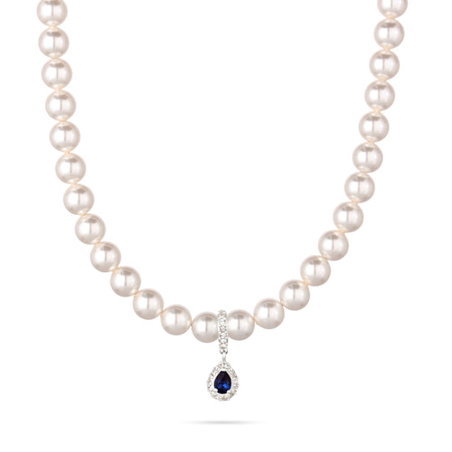 Pearl Strand Drop Necklace 925 Silver Dark Blue – Embellished with Pearls and Crystals by Swarovski®