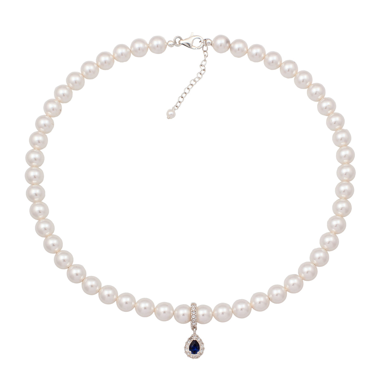 Pearl Strand Drop Necklace 925 Silver Dark Blue – Embellished with Pearls and Crystals by Swarovski®