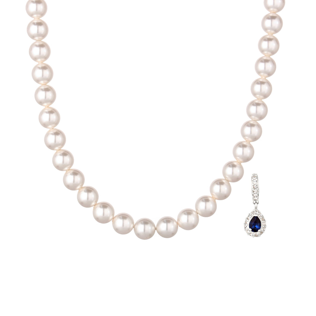 Pearl Strand Drop Necklace 925 Silver Dark Blue – Embellished with Pearls and Crystals by Swarovski®