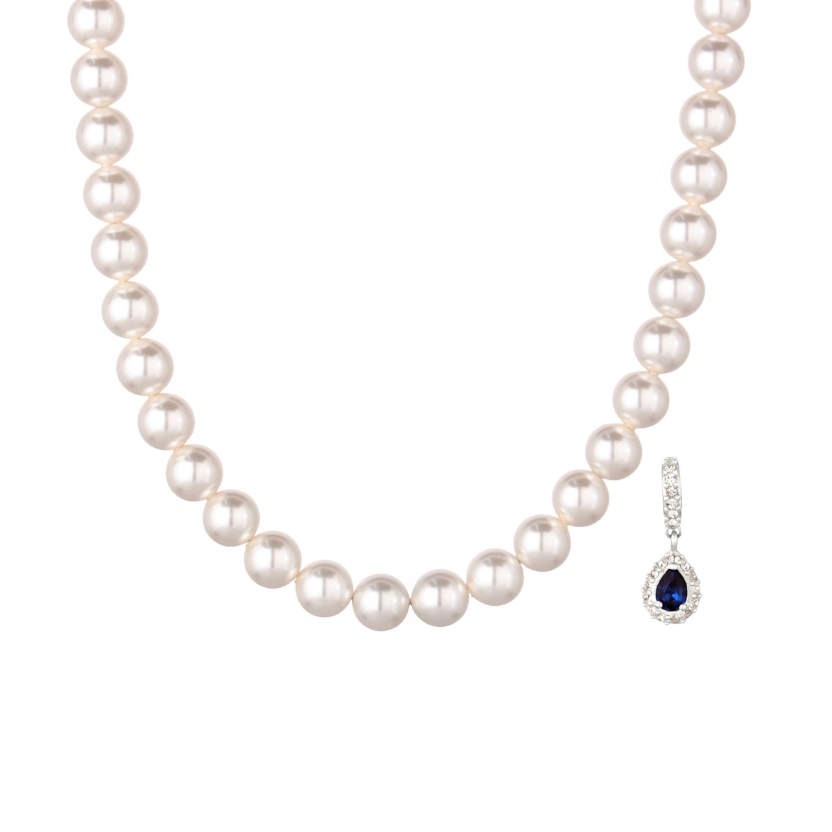 Pearl Strand Drop Necklace 925 Silver Dark Blue – Embellished with Pearls and Crystals by Swarovski®