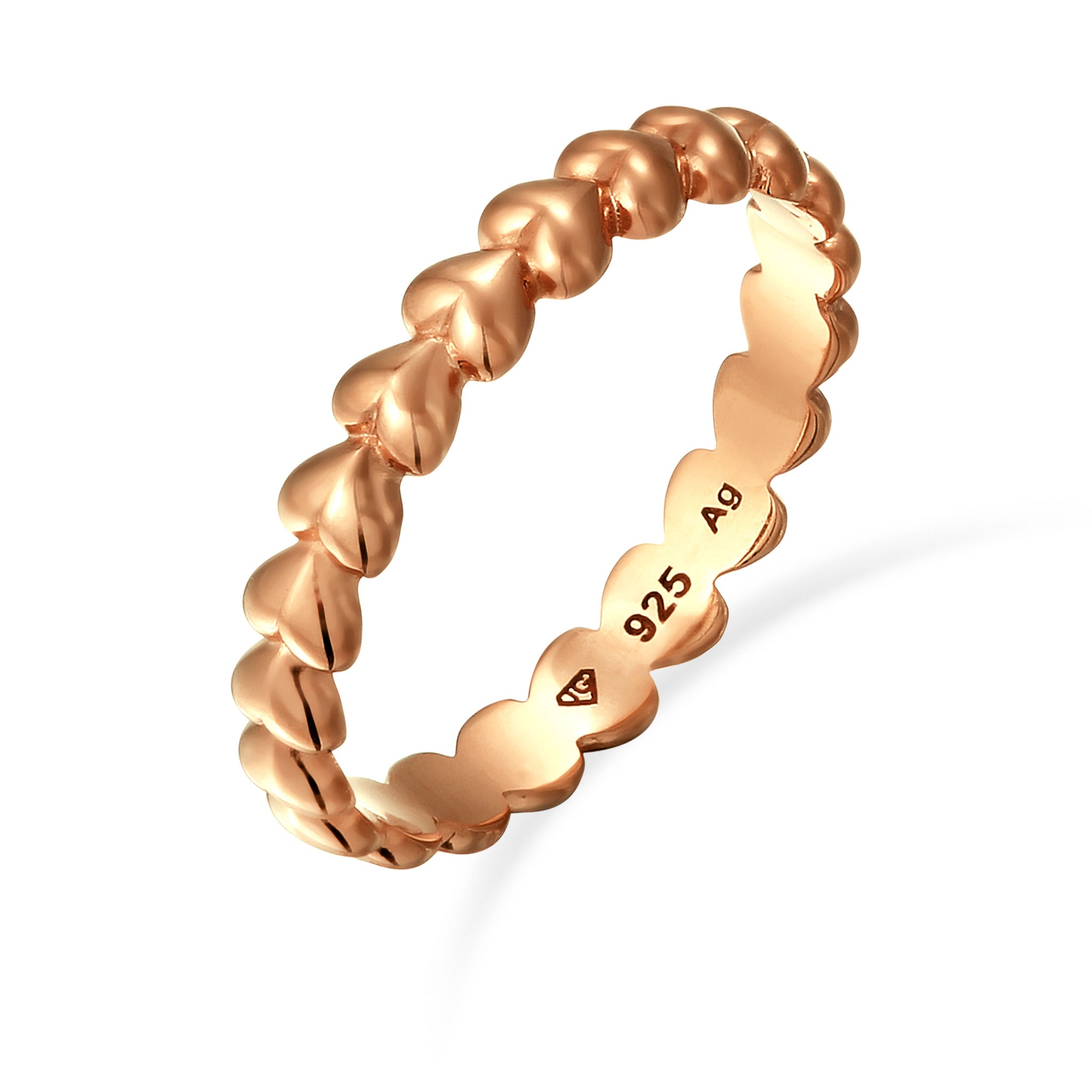 Rosegold Cincin Perhiasan Perak 925 Wanita Bandring Heart Rosegold Plated