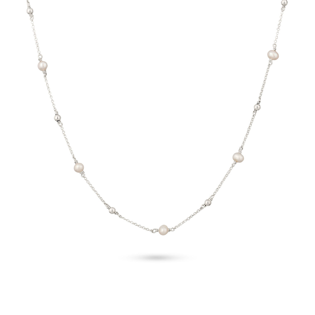Pearl Station Necklace 925 Silver Freshwater Pearl