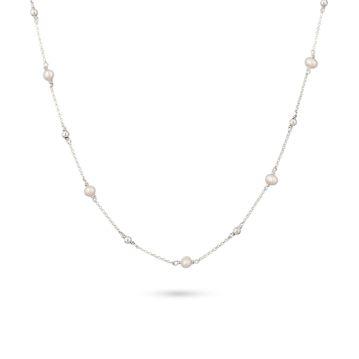 Pearl Station Necklace 925 Silver Freshwater Pearl