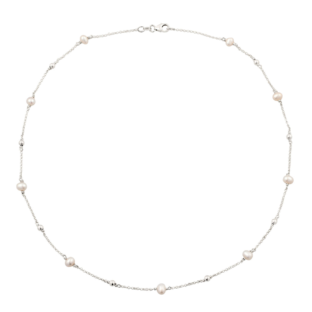 Pearl Station Necklace 925 Silver Freshwater Pearl