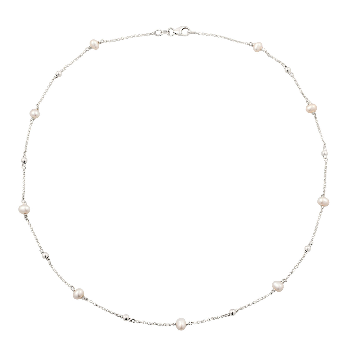 Pearl Station Necklace 925 Silver Freshwater Pearl