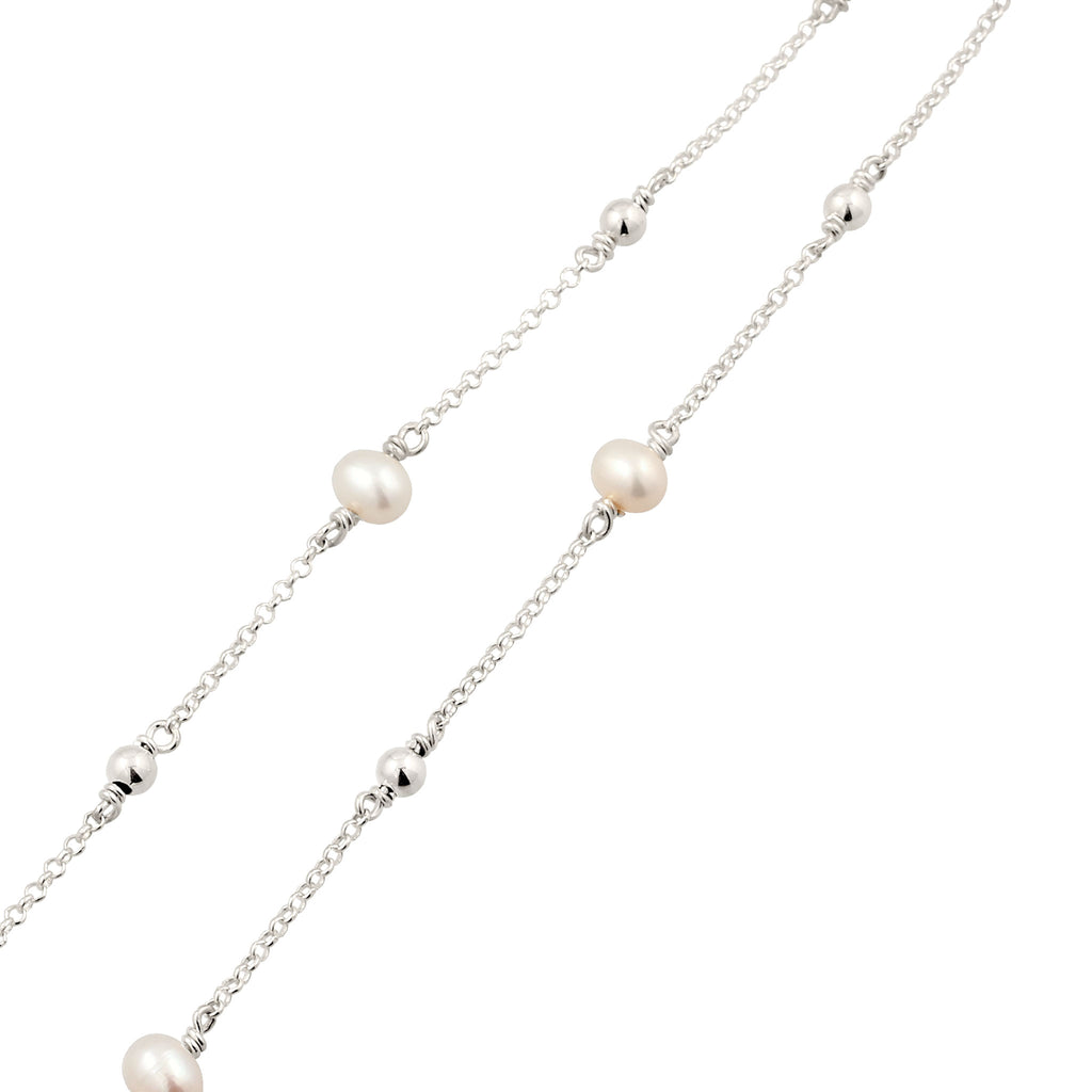 Pearl Station Necklace 925 Silver Freshwater Pearl