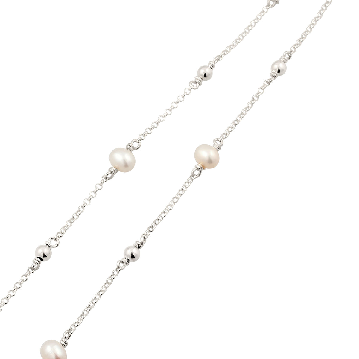 Pearl Station Necklace 925 Silver Freshwater Pearl