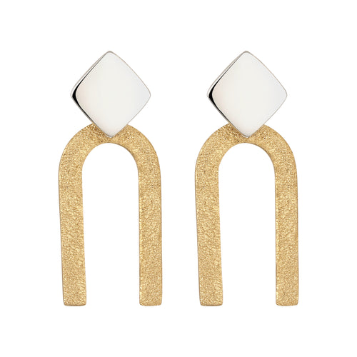 Geometric Arch Drop Earrings 925 Silver Bicolor