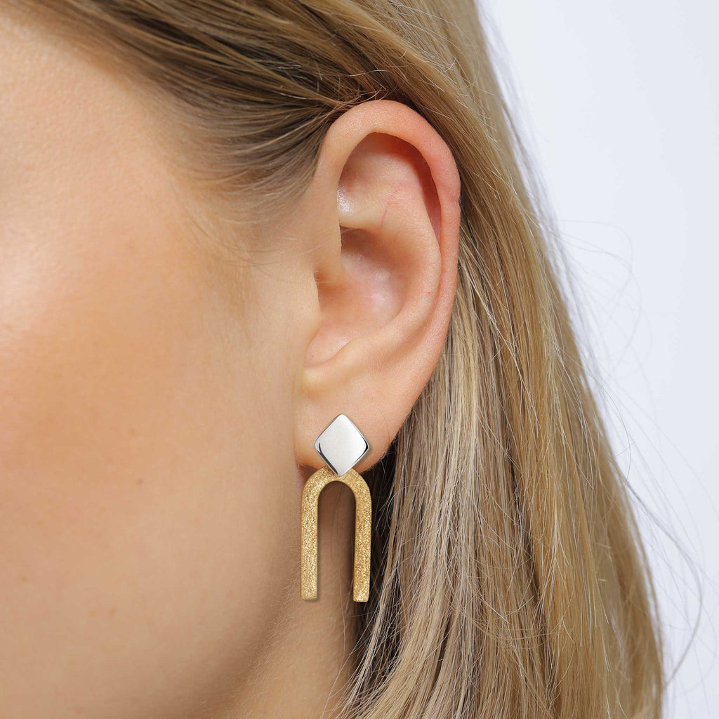 Bicolor Anting Stud Earrings Perak 925 Unisex Korea Style Minimalis