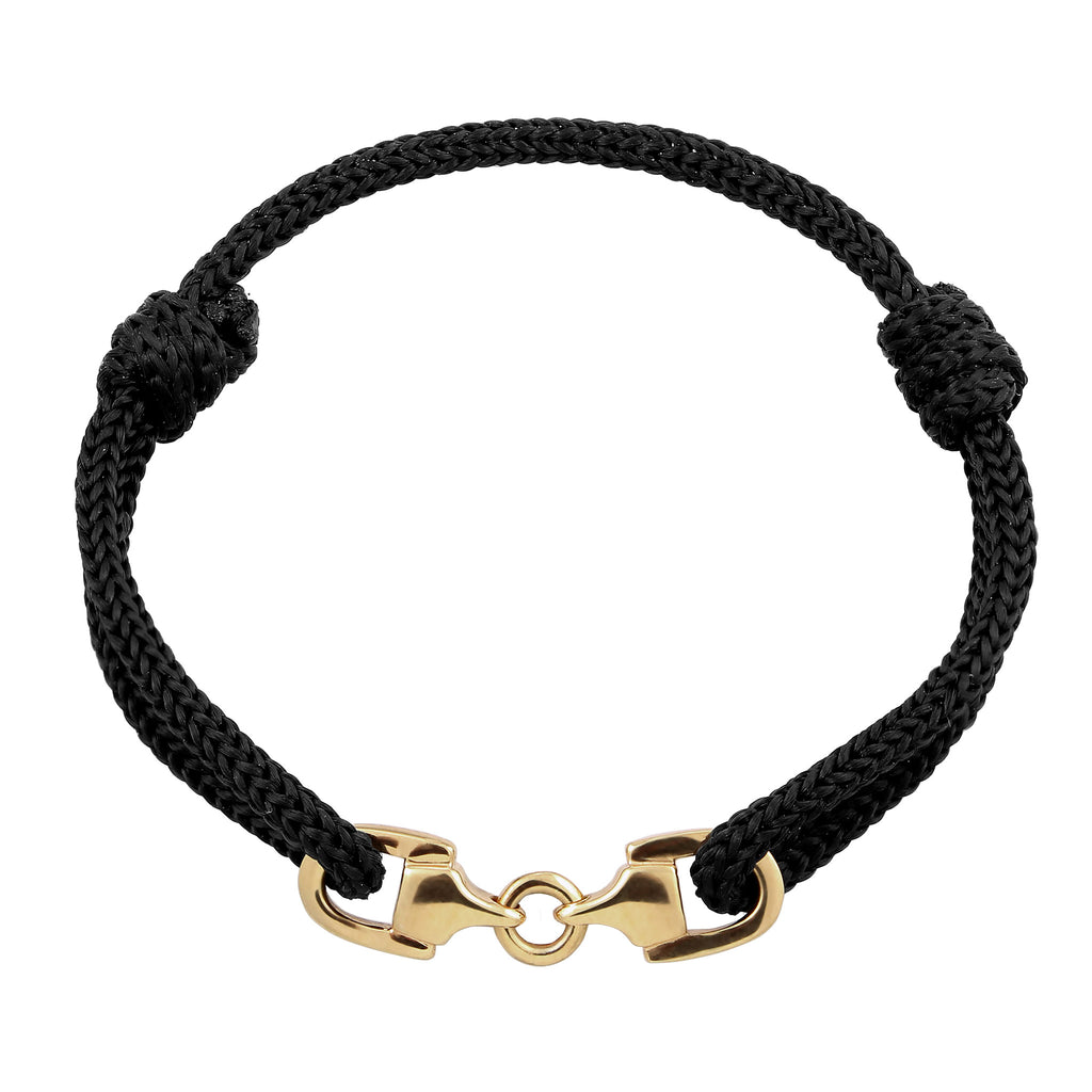 Gold Gelang Perhiasan Perak 925 Wanita Nylon Black Stirrup Gold Plated