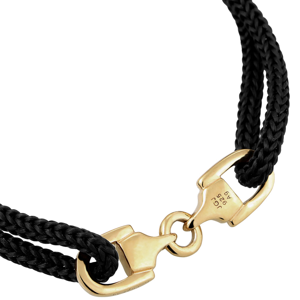 Gold Gelang Perhiasan Perak 925 Wanita Nylon Black Stirrup Gold Plated