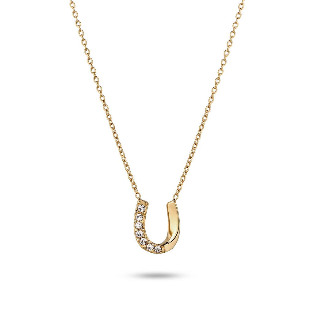 Gold Kalung Perhiasan Perak 925 Wanita Horseshoe Pendek Swarovski Crystals Gold-plated