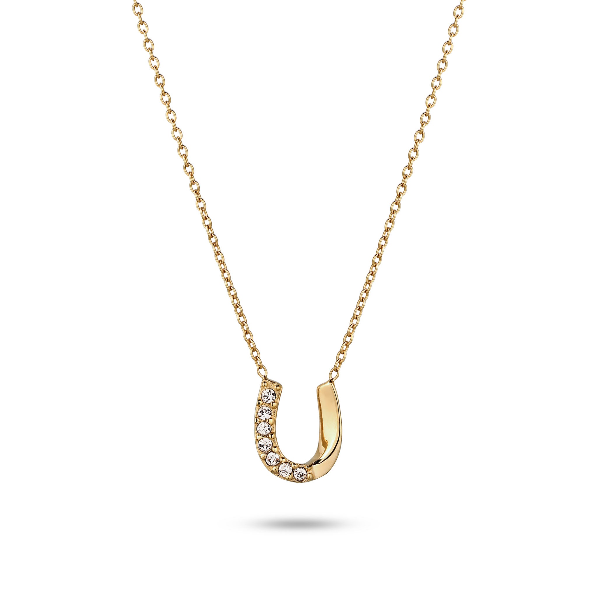 Gold Kalung Perhiasan Perak 925 Wanita Horseshoe Pendek Swarovski Crystals Gold-plated