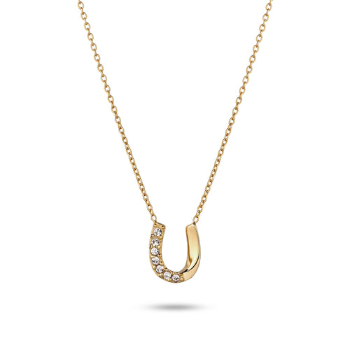 Gold Kalung Perhiasan Perak 925 Wanita Horseshoe Pendek Swarovski Crystals Gold-plated