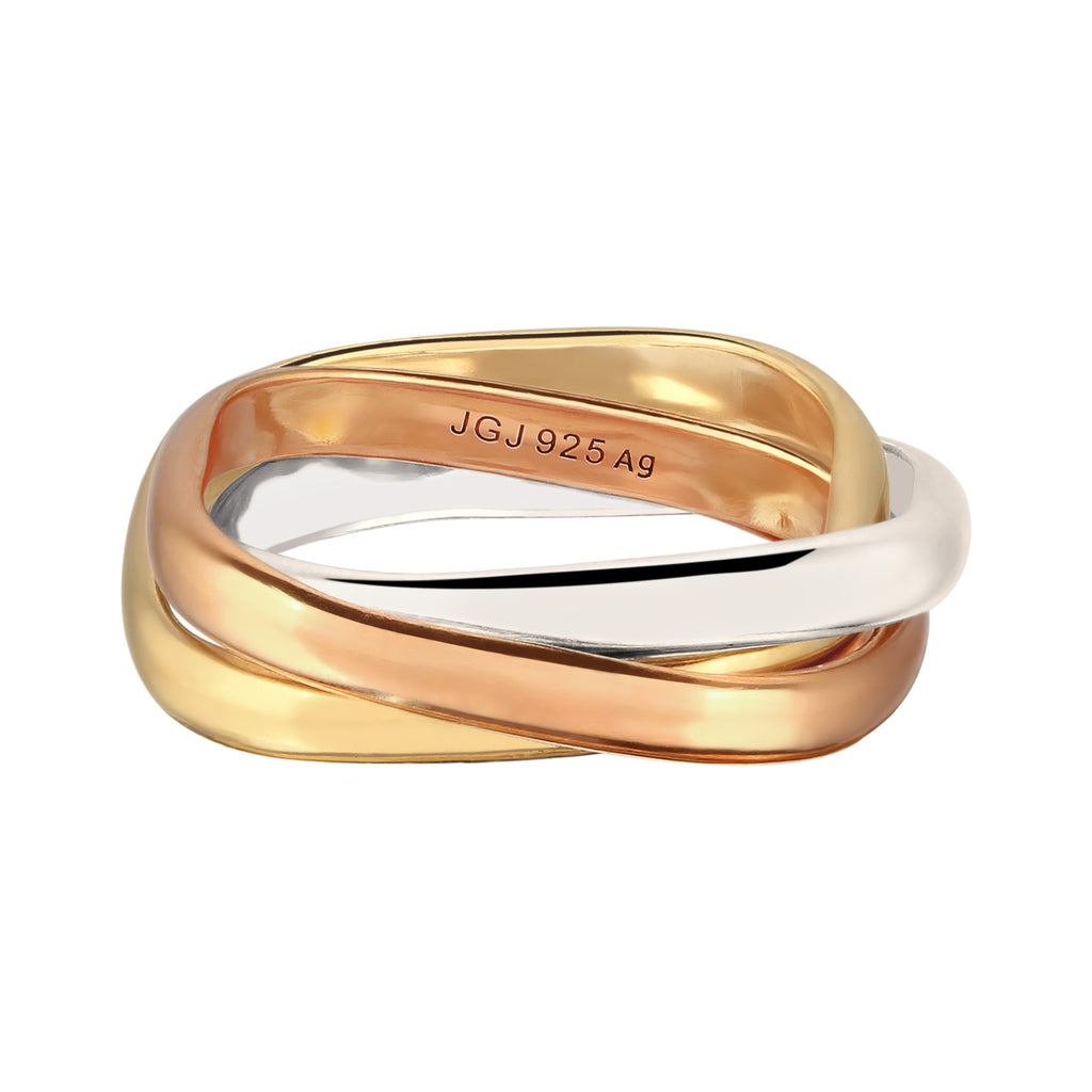 Tricolor Cincin Ring Perak 925 Tri-Color Wanita Korea Style Minimalis Elegan