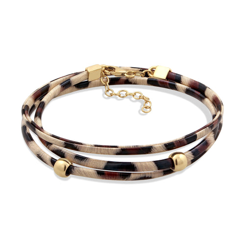 Gold Gelang Perhiasan Perak 925 Wanita Synthetic Leather Leopard Gold Plated