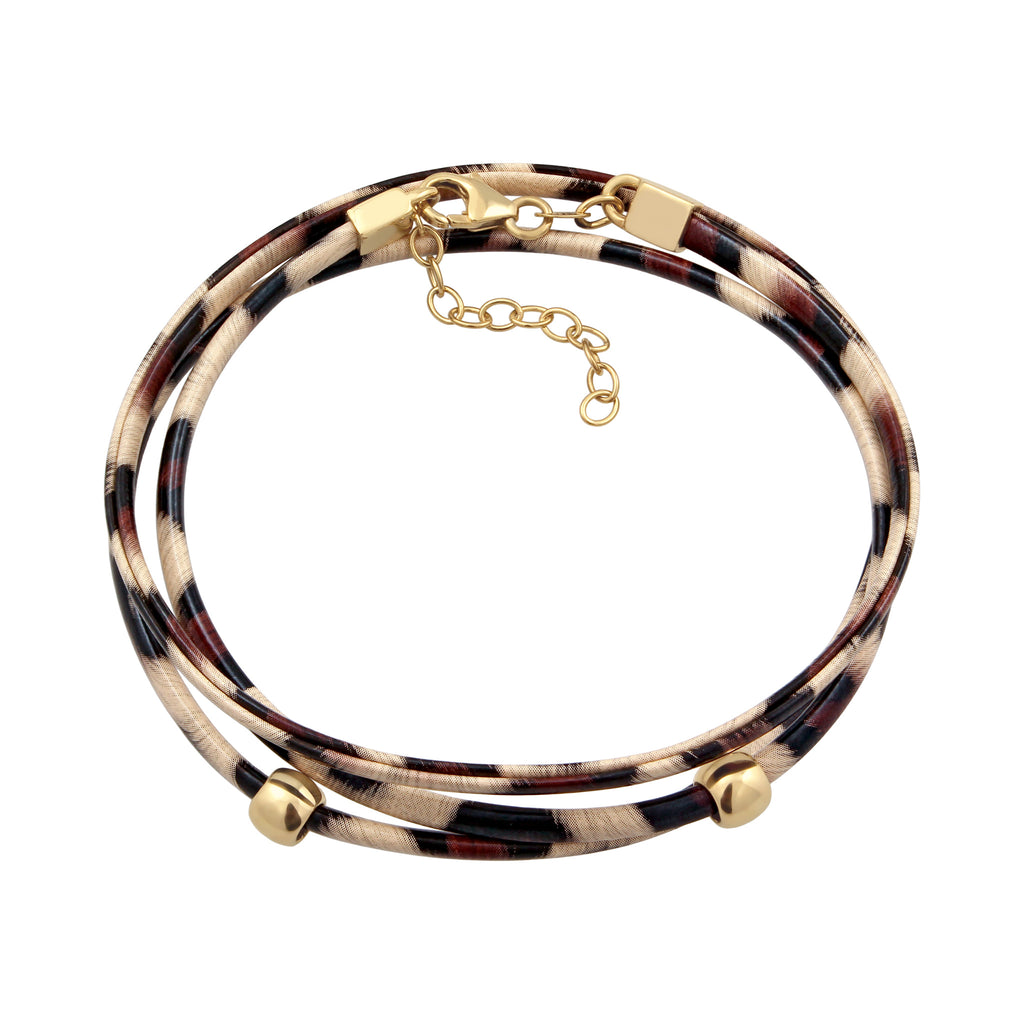 Gold Gelang Perhiasan Perak 925 Wanita Synthetic Leather Leopard Gold Plated