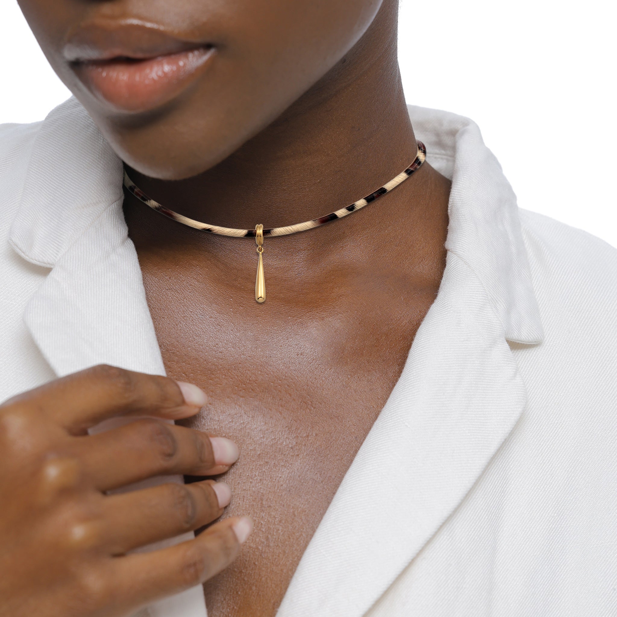 Gold Kalung Perhiasan Perak 925 Wanita Choker Synthetic Leather Gold Plated