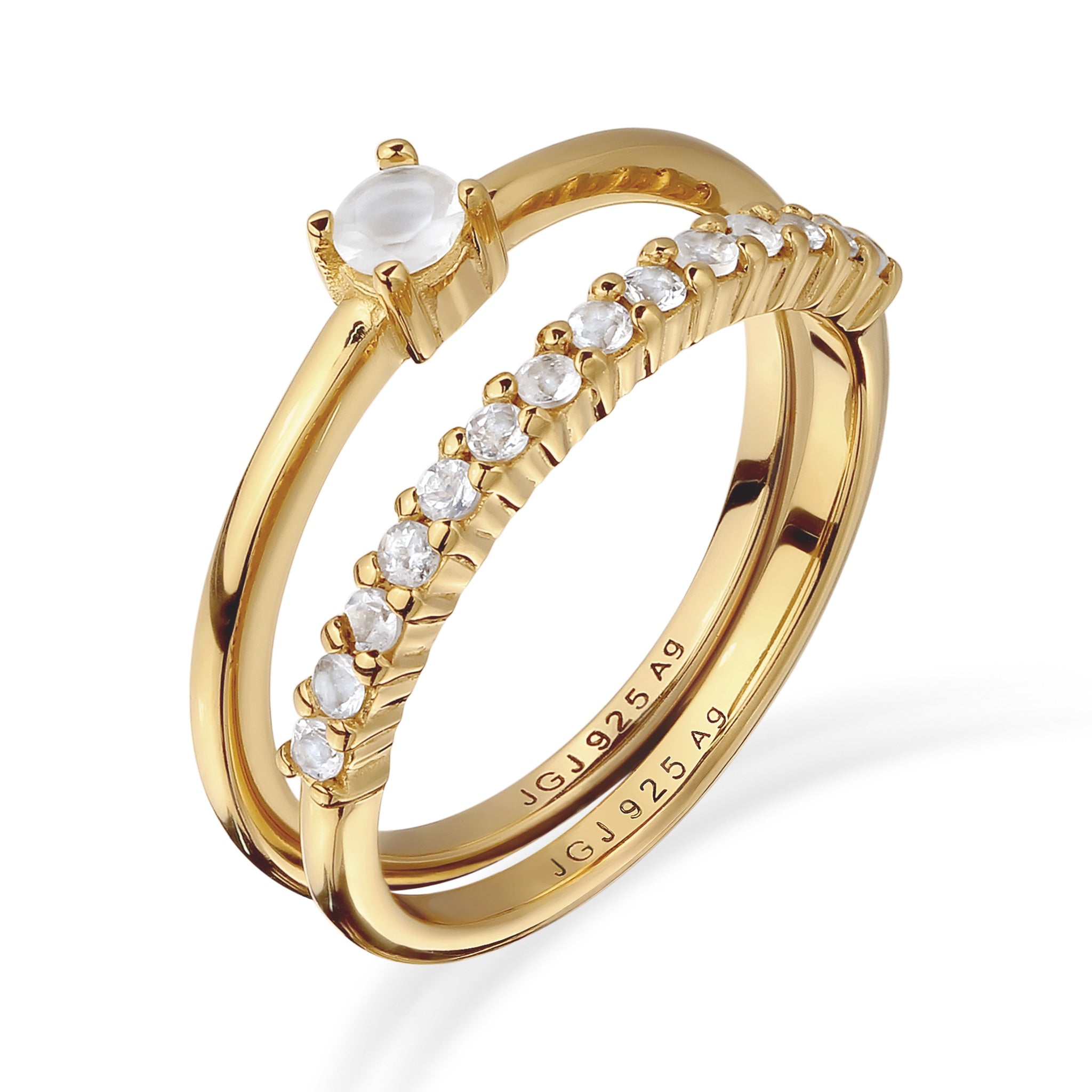 Gold Cincin Perhiasan Perak 925 Wanita Moonstone Rainbow Gold Plated
