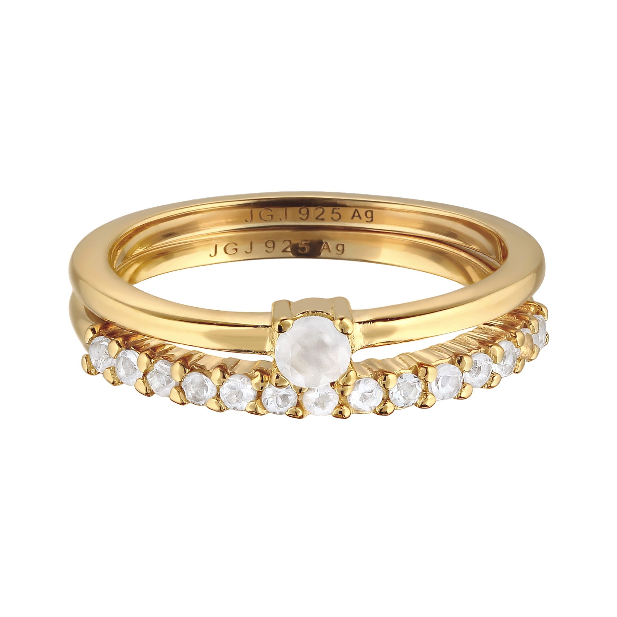 Gold Cincin Perhiasan Perak 925 Wanita Moonstone Rainbow Gold Plated