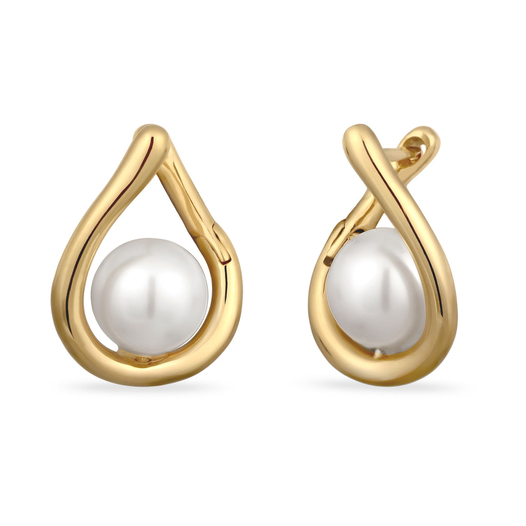 Gold Anting Perhiasan Perak 925 Wanita Stud Embellished with Pearl by Swarovski®