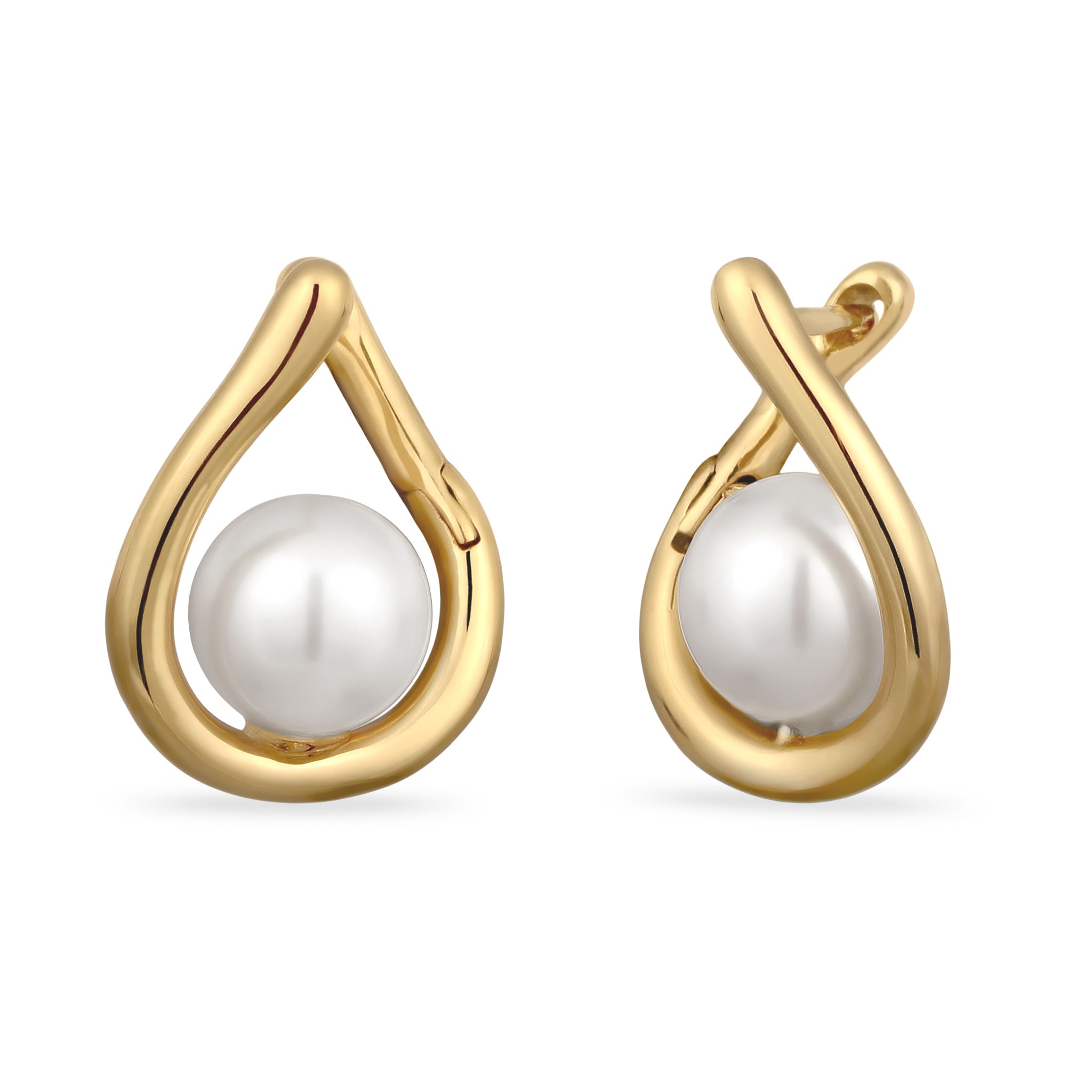 Gold Anting Perhiasan Perak 925 Wanita Stud Embellished with Pearl by Swarovski®