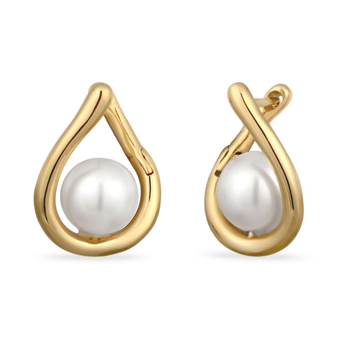 Gold Anting Perhiasan Perak 925 Wanita Stud Embellished with Pearl by Swarovski®