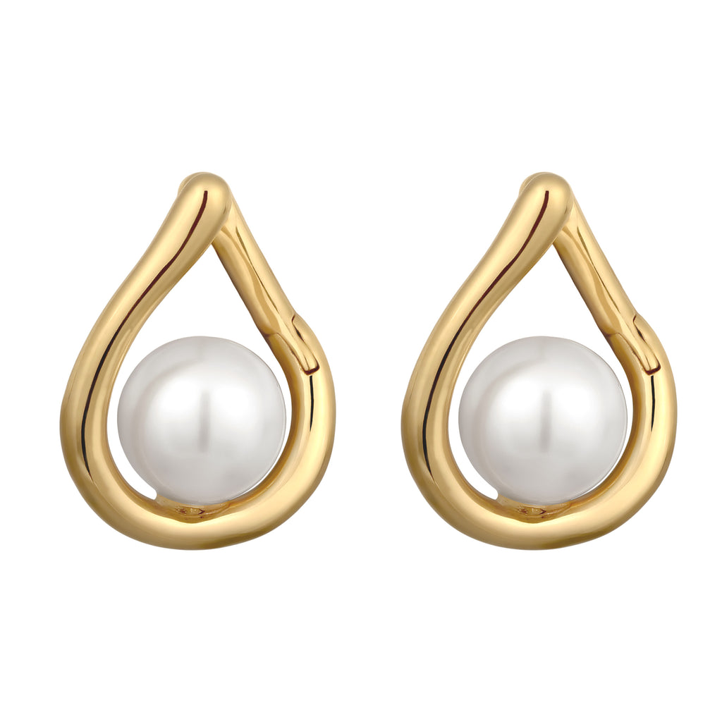 Gold Anting Perhiasan Perak 925 Wanita Stud Embellished with Pearl by Swarovski®