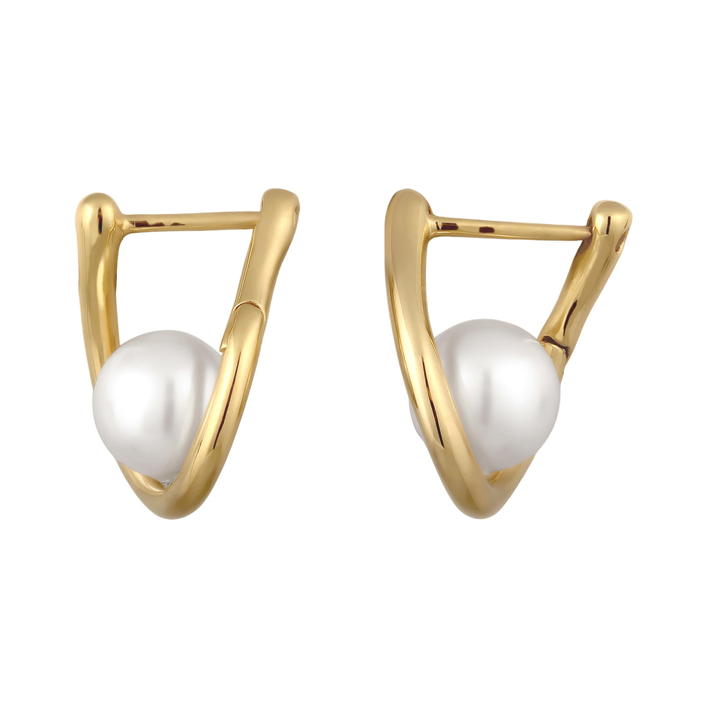 Gold Anting Perhiasan Perak 925 Wanita Stud Embellished with Pearl by Swarovski®