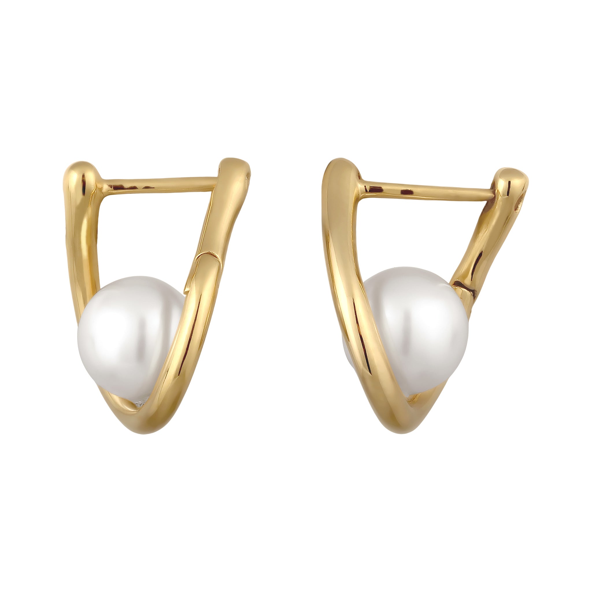 Gold Anting Perhiasan Perak 925 Wanita Stud Embellished with Pearl by Swarovski®