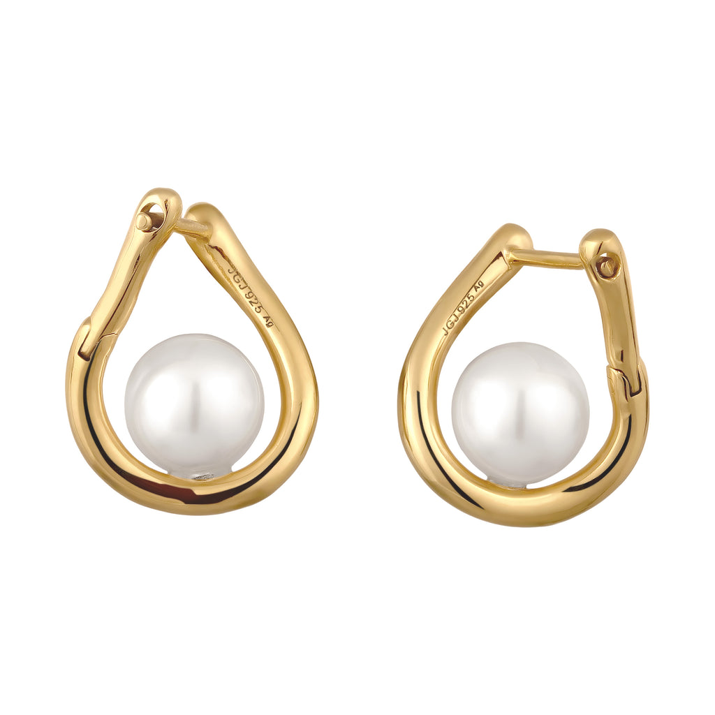 Gold Anting Perhiasan Perak 925 Wanita Stud Embellished with Pearl by Swarovski®