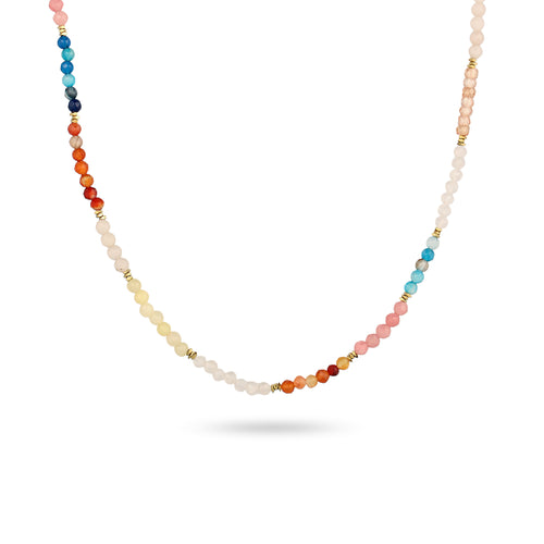 Rainbow Beaded Necklace 925 Silver Gold Plated Multicolour Agate