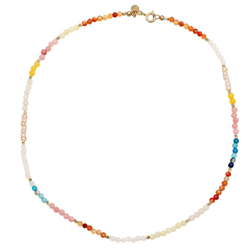 Rainbow Beaded Necklace 925 Silver Gold Plated Multicolour Agate